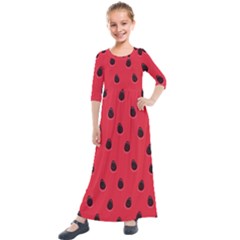 Seamless Watermelon Surface Texture Kids  Quarter Sleeve Maxi Dress by Nexatart