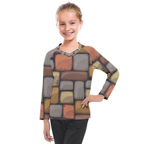 Colorful Brick Wall Texture Kids  Long Mesh Tee by Nexatart