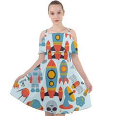 Space Elements Flat Cut Out Shoulders Chiffon Dress by Nexatart