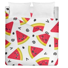 Cute Smiling Watermelon Seamless Pattern White Background Duvet Cover Double Side (queen Size) by Nexatart