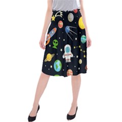 Space Astronomy Decorative Symbols Seamless Pattern Vector Illustration Midi Beach Skirt by Nexatart