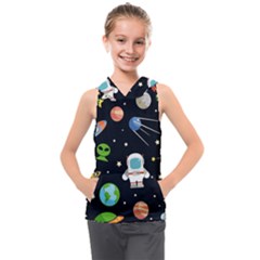 Space Astronomy Decorative Symbols Seamless Pattern Vector Illustration Kids  Sleeveless Hoodie by Nexatart