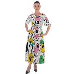 Funny Monster Pattern Shoulder Straps Boho Maxi Dress  by Nexatart