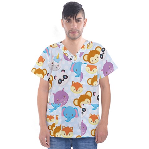 Animal Faces Collection Men s V-neck Scrub Top by Nexatart