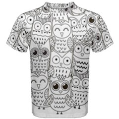 Circle Shape Pattern With Cute Owls Coloring Book Men s Cotton Tee by Nexatart