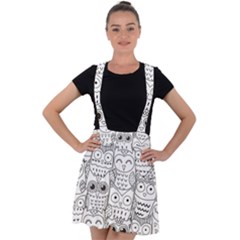 Circle Shape Pattern With Cute Owls Coloring Book Velvet Suspender Skater Skirt by Nexatart