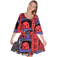 Abstract Grunge Urban Pattern With Monster Character Super Drawing Graffiti Style Vector Illustratio Velour Kimono Dress by Nexatart