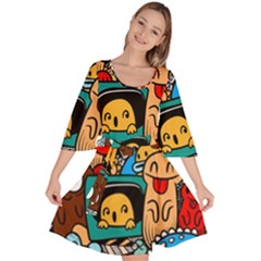 Abstract Grunge Urban Pattern With Monster Character Super Drawing Graffiti Style Velour Kimono Dress by Nexatart