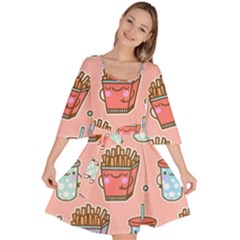 Cute Kawaii Food Seamless Pattern Velour Kimono Dress by Nexatart