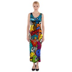 Graffiti Characters Seamless Pattern Fitted Maxi Dress by Nexatart