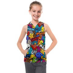 Graffiti Characters Seamless Pattern Kids  Sleeveless Hoodie by Nexatart