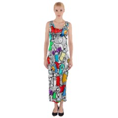 Graffiti Characters Seamless Pattern Fitted Maxi Dress by Nexatart