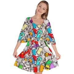 Graffiti Characters Seamless Pattern Velour Kimono Dress by Nexatart