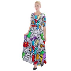 Graffiti Characters Seamless Pattern Half Sleeves Maxi Dress by Nexatart