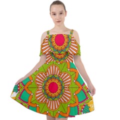 Mandala Patterns Yellow Cut Out Shoulders Chiffon Dress by Nexatart