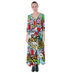 Graffiti Characters Seamless Patternm Button Up Maxi Dress by Nexatart