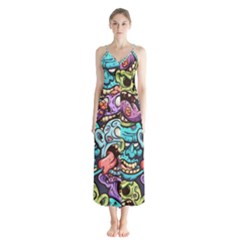 Zombie Heads Pattern Button Up Chiffon Maxi Dress by Nexatart