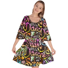 Graffiti Word Seamless Pattern Velour Kimono Dress by Nexatart