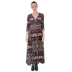 Ukrainian Folk Seamless Pattern Ornament Button Up Maxi Dress by Nexatart