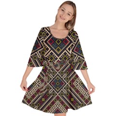 Zentangle Style Geometric Ornament Pattern Velour Kimono Dress by Nexatart