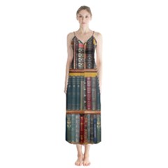 Books Library Bookshelf Bookshop Button Up Chiffon Maxi Dress by Nexatart