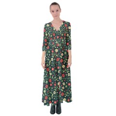 Flowering Branches Seamless Pattern Button Up Maxi Dress by Nexatart