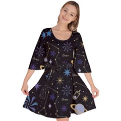 Starry Night  Space Constellations  Stars  Galaxy  Universe Graphic  Illustration Velour Kimono Dress by Nexatart