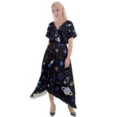 Starry Night  Space Constellations  Stars  Galaxy  Universe Graphic  Illustration Cross Front Sharkbite Hem Maxi Dress by Nexatart