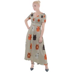 Cat Faces Pattern Button Up Short Sleeve Maxi Dress by Nexatart