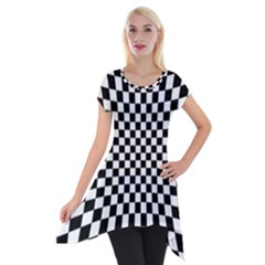 Illusion Checkerboard Black And White Pattern Short Sleeve Side Drop Tunic by Nexatart