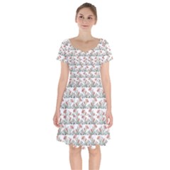 Photo Illustration Floral Motif Striped Design Short Sleeve Bardot Dress by dflcprintsclothing