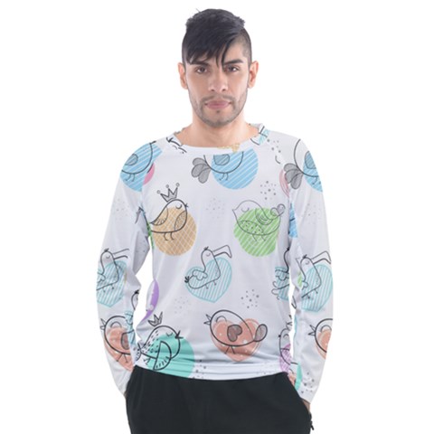 Cartoon Bird Cute Doodle Bird Men s Long Sleeve Raglan Tee by Vaneshart