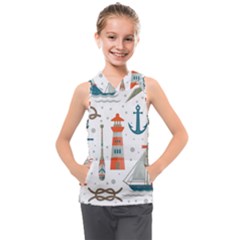 Nautical Elements Pattern Background Kids  Sleeveless Hoodie by Vaneshart