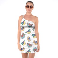 Seamless Pattern With Hand Drawn Bird Black One Soulder Bodycon Dress by Vaneshart