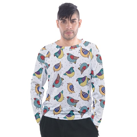 Seamless Pattern With Hand Drawn Bird Black Men s Long Sleeve Raglan Tee by Vaneshart