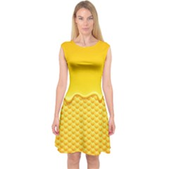 Sweet Honey Drips With Honeycomb Capsleeve Midi Dress by Vaneshart