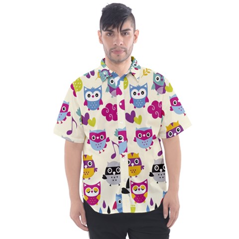 Funny Colorful Owls Men s Short Sleeve Shirt by Vaneshart