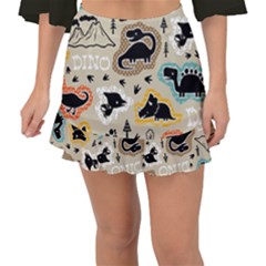 Seamless Pattern With Dinosaurs Silhouette Fishtail Mini Chiffon Skirt by Vaneshart