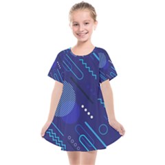 Classic Blue Background Abstract Style Kids  Smock Dress by Vaneshart