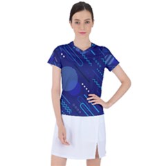 Classic Blue Background Abstract Style Women s Sports Top by Vaneshart