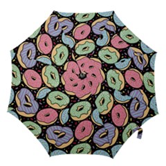 Colorful Donut Seamless Pattern On Black Vector Hook Handle Umbrellas (medium) by Sobalvarro