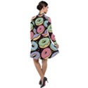 Colorful Donut Seamless Pattern On Black Vector Long Sleeve Chiffon Shirt Dress View2