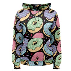 Colorful Donut Seamless Pattern On Black Vector Women s Pullover Hoodie by Sobalvarro