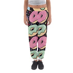 Colorful Donut Seamless Pattern On Black Vector Women s Jogger Sweatpants by Sobalvarro