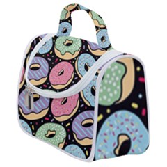 Colorful Donut Seamless Pattern On Black Vector Satchel Handbag by Sobalvarro