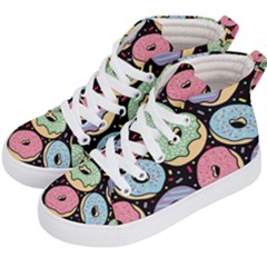 Colorful Donut Seamless Pattern On Black Vector Kids  Hi-top Skate Sneakers by Sobalvarro