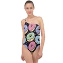 Colorful Donut Seamless Pattern On Black Vector Classic One Shoulder Swimsuit View1