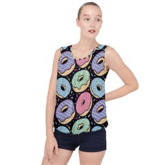 Colorful Donut Seamless Pattern On Black Vector Bubble Hem Chiffon Tank Top by Sobalvarro