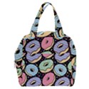 Colorful Donut Seamless Pattern On Black Vector Boxy Hand Bag View1