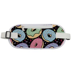 Colorful Donut Seamless Pattern On Black Vector Rounded Waist Pouch by Sobalvarro